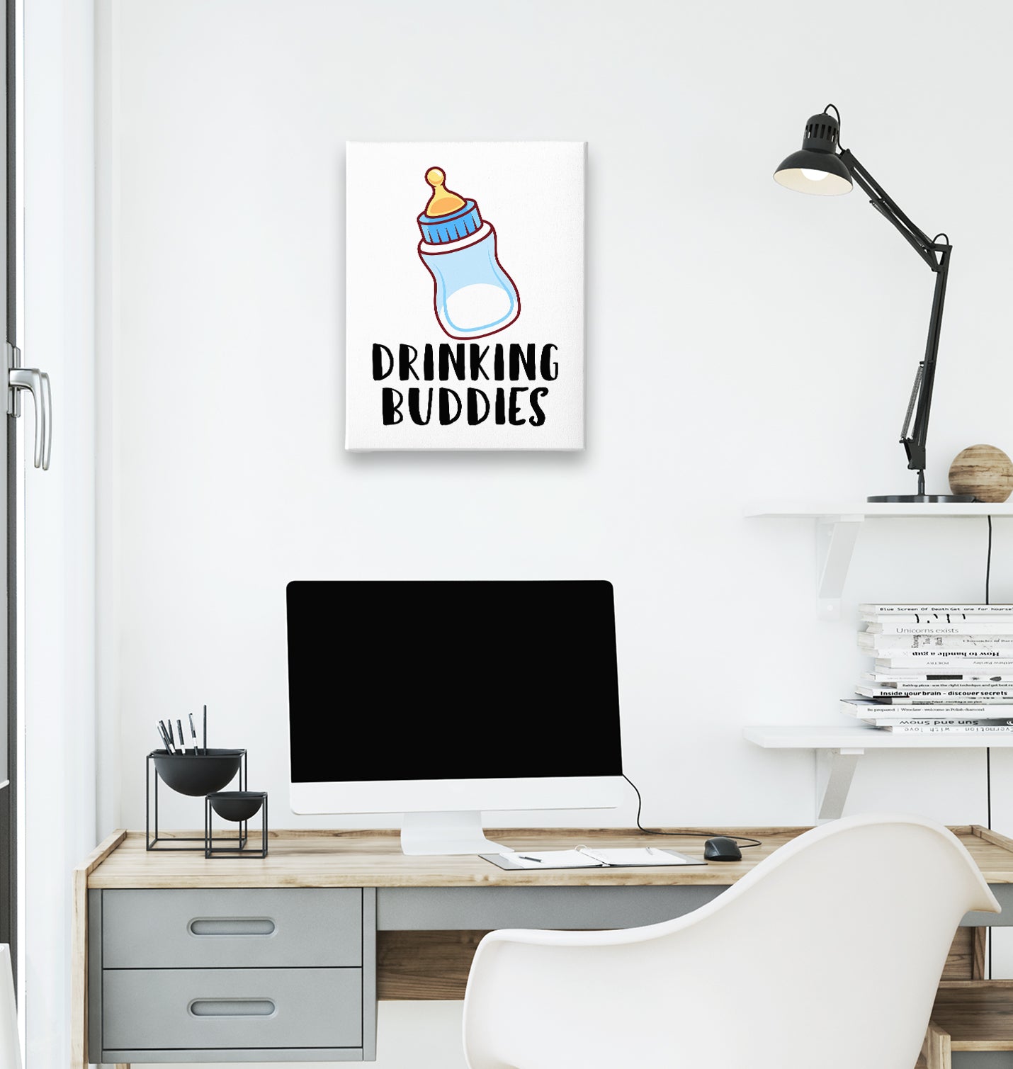 Drinking Buddies - Milk White Canvas Wall Art 35x40cm - Premium  from W.E.N.S. WIND - Just 7990! Shop now at W.E.N.S. WIND