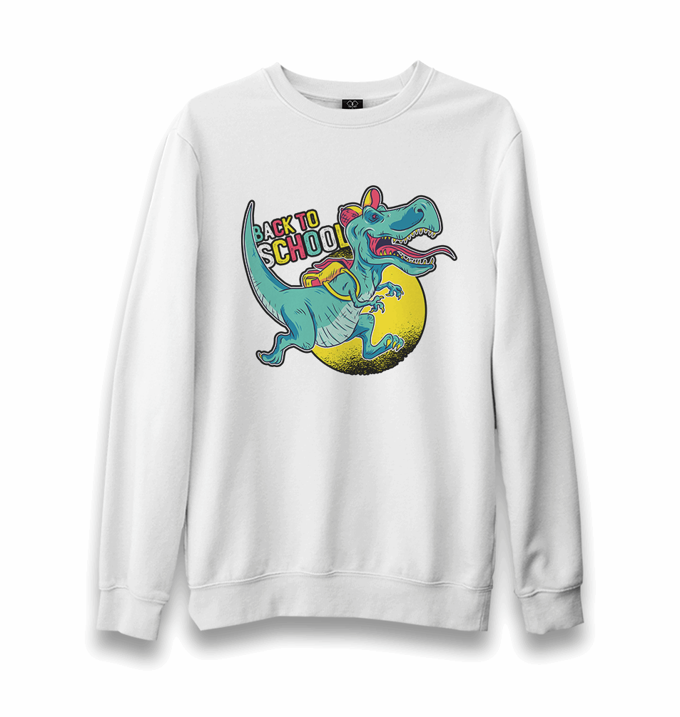 Back to School-Dinosaur Unisex White Sweatshirt - Premium Unisex Sweatshirt from W.E.N.S. WIND - Just 10990! Shop now at W.E.N.S. WIND