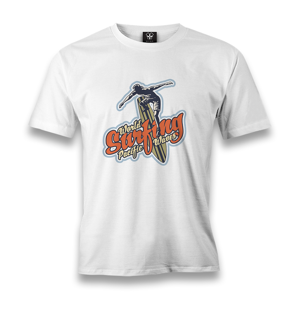 Surf Board Surfing Pacific Waves Men's White Tshirt - Premium  from W.E.N.S. WIND - Just 6490! Shop now at W.E.N.S. WIND