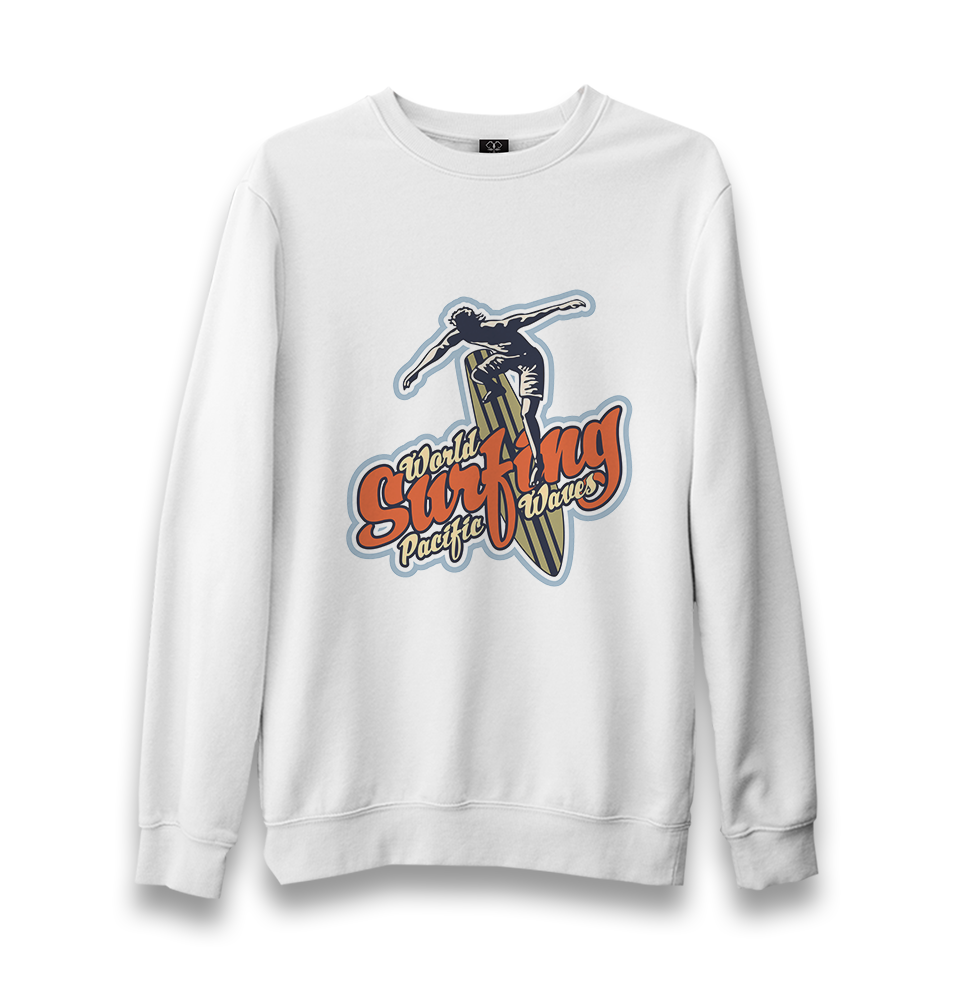 Surf Board Surfing Pacific Waves Unisex White Sweatshirt - Premium  from W.E.N.S. WIND - Just 10990! Shop now at W.E.N.S. WIND