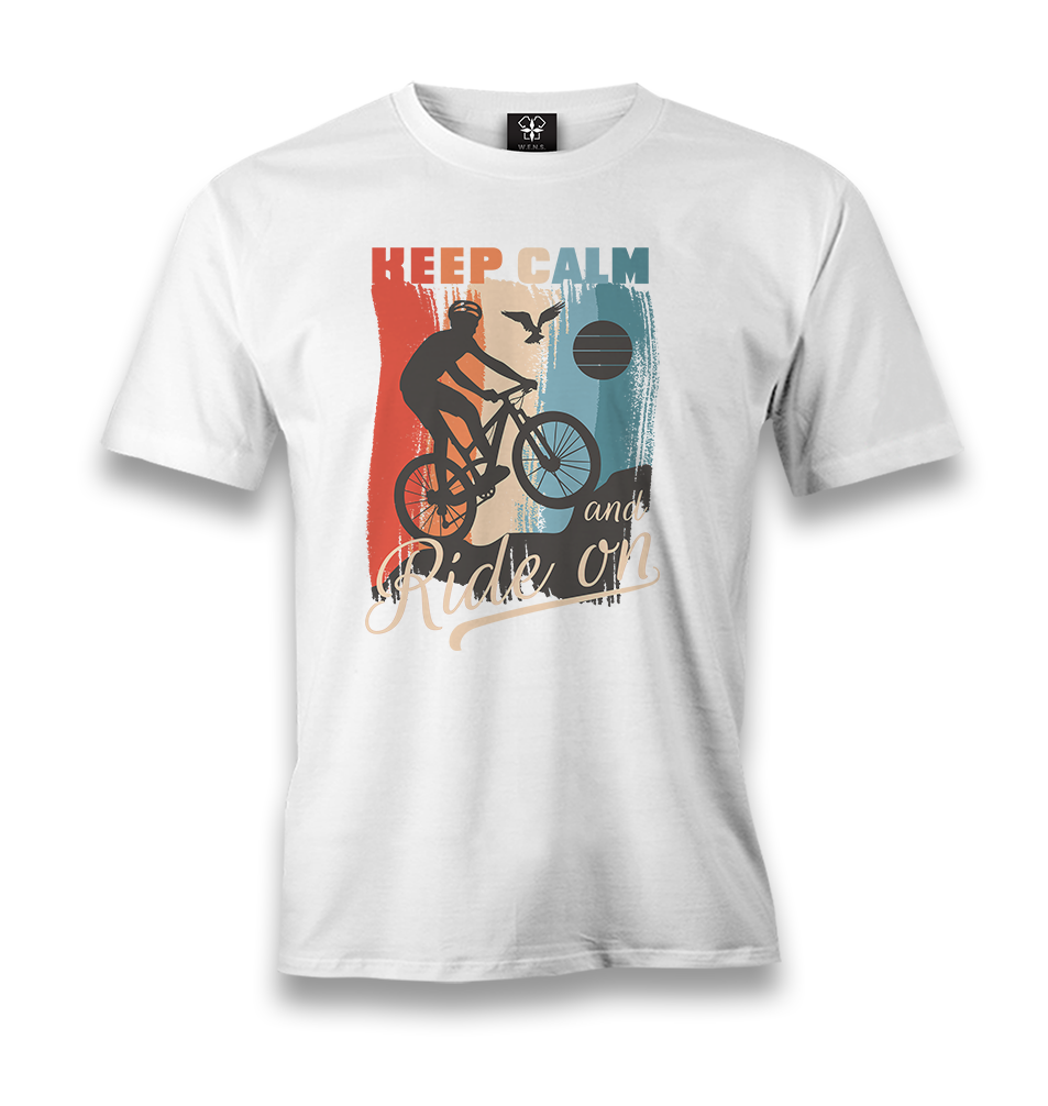 Keep Calm and Ride on Bicycle Men's White Tshirt - Premium  from W.E.N.S. WIND - Just 6490! Shop now at W.E.N.S. WIND