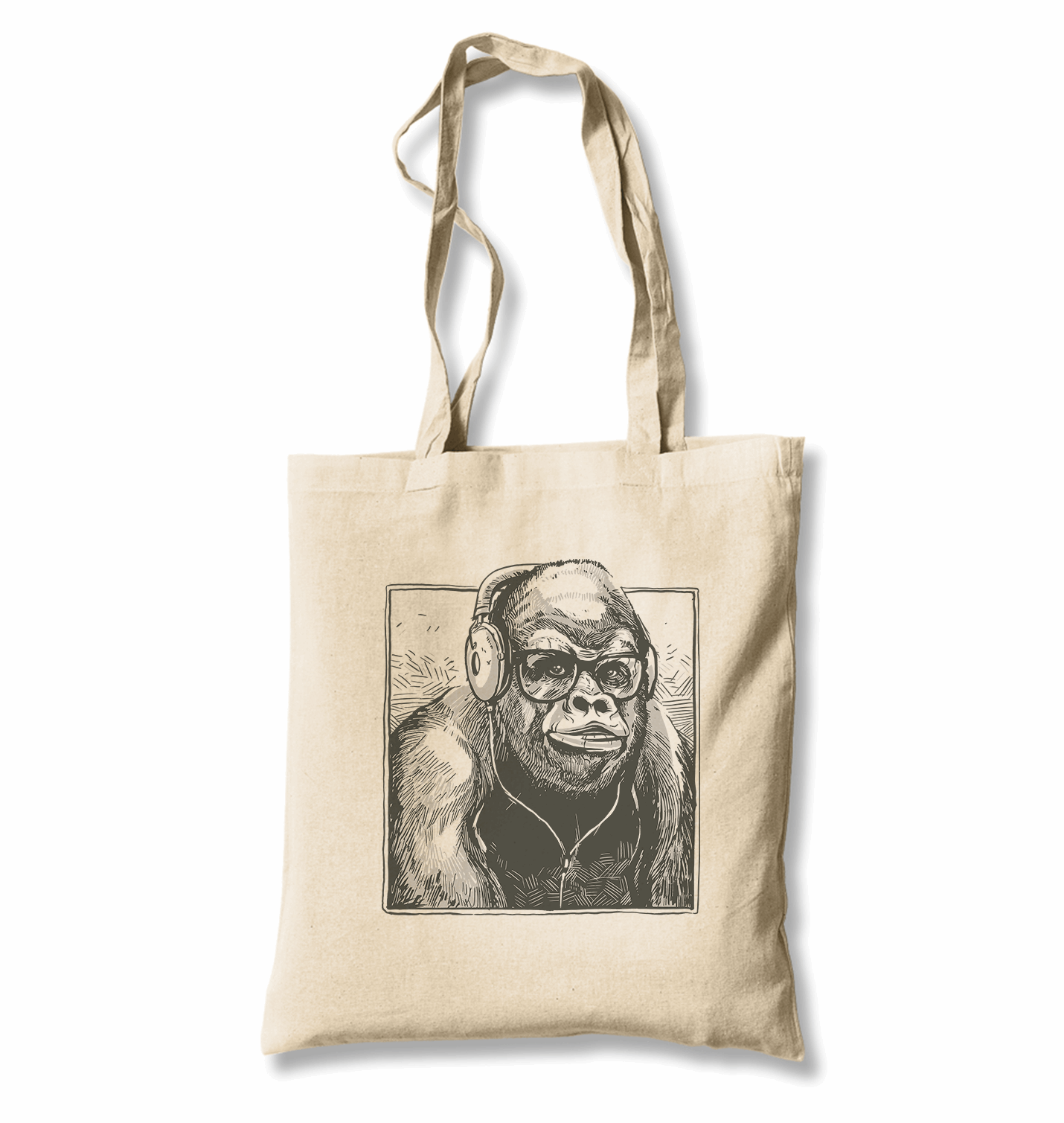 A Gorilla with Headphones Listening to Music White Canvas Totebag - Premium  from W.E.N.S. WIND - Just 4990! Shop now at W.E.N.S. WIND