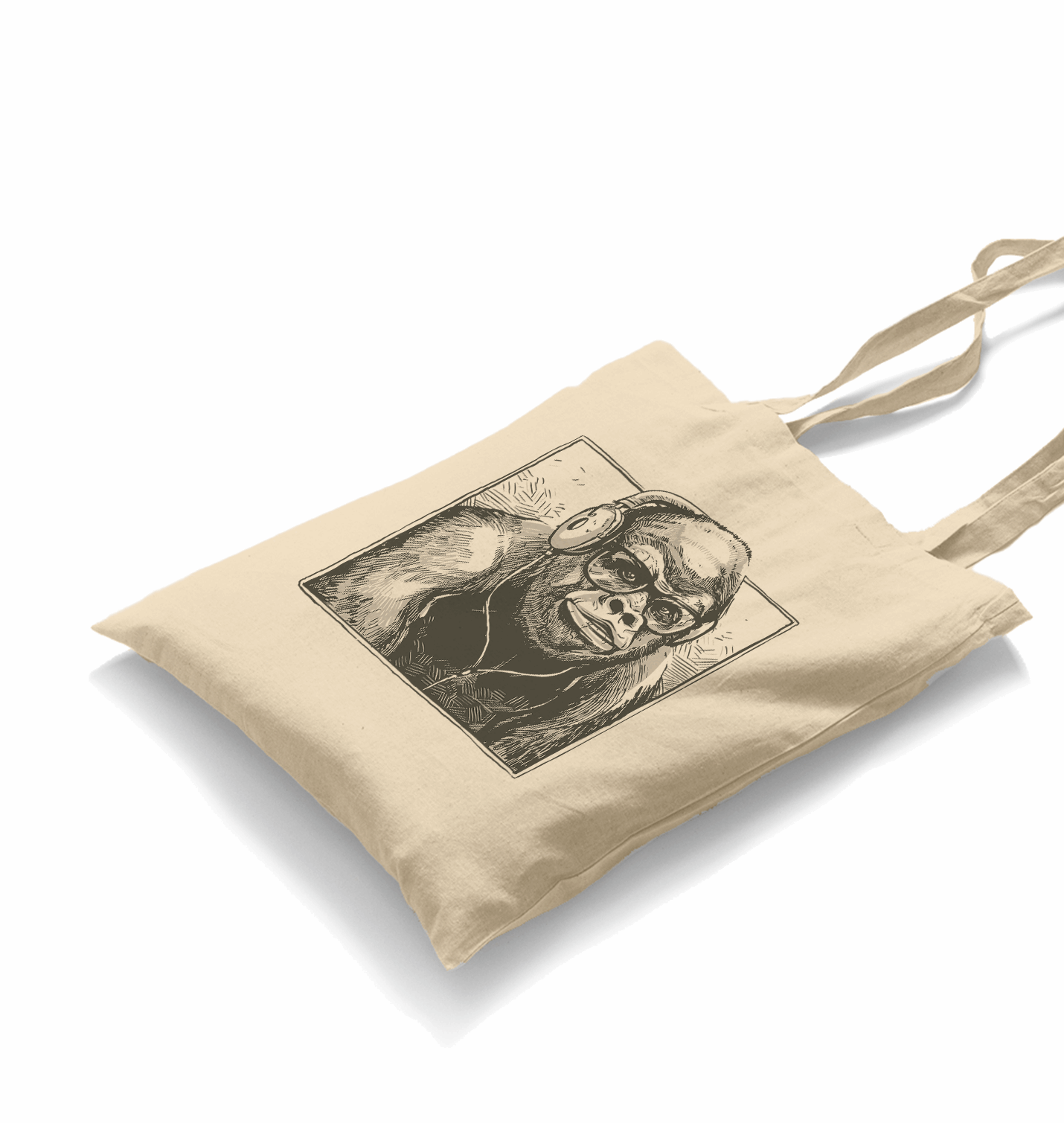 A Gorilla with Headphones Listening to Music White Canvas Totebag - Premium  from W.E.N.S. WIND - Just 4990! Shop now at W.E.N.S. WIND