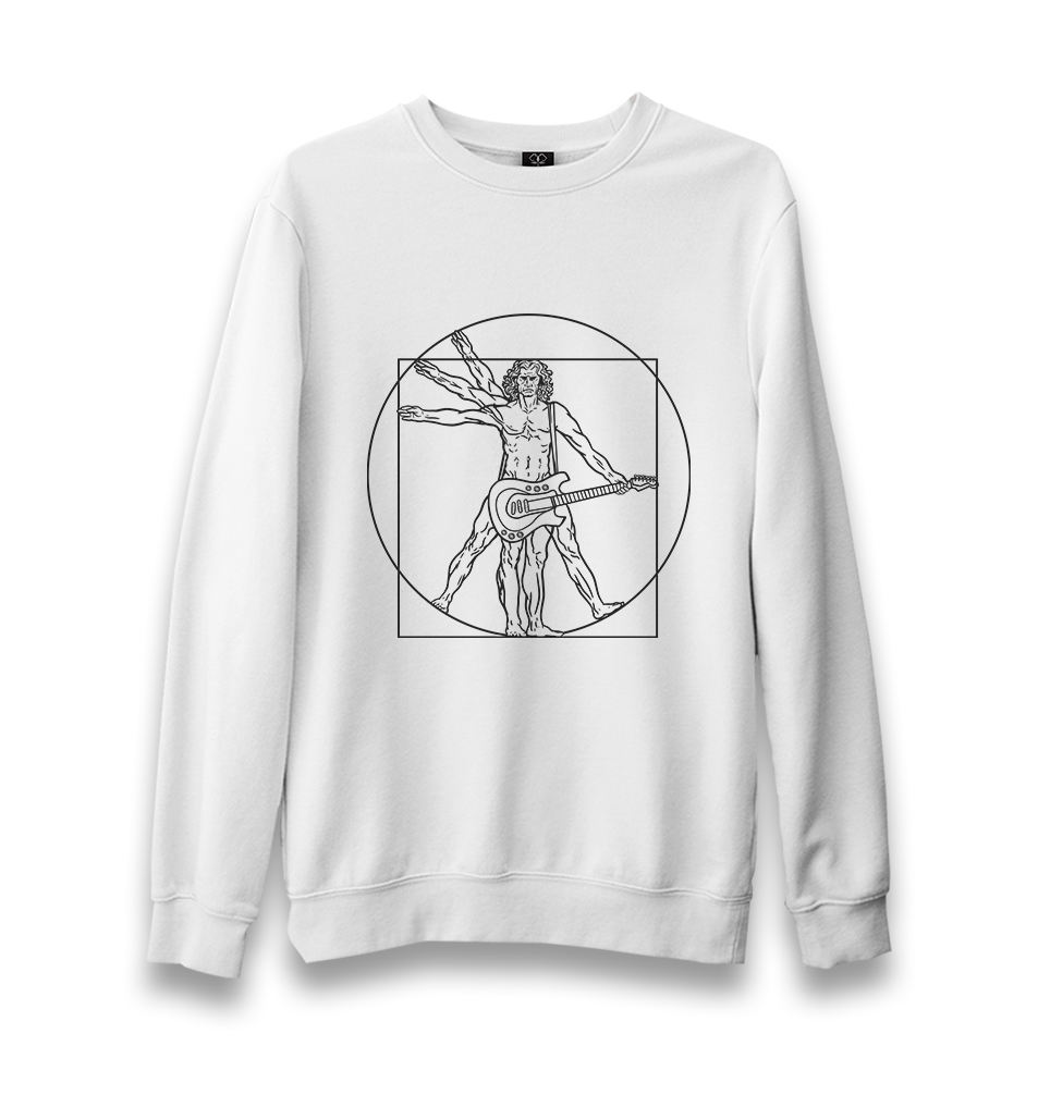 Da Vinci Man Guitar Playing Unisex White Sweatshirt - Premium  from W.E.N.S. WIND - Just 10990! Shop now at W.E.N.S. WIND