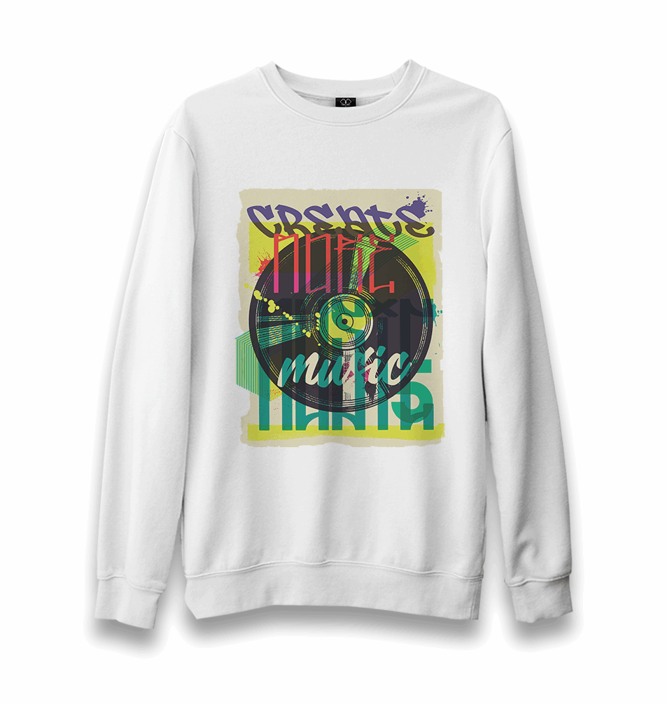 A Vinyl Record in Graffiti Style Unisex White Sweatshirt - Premium Unisex Sweatshirt from W.E.N.S. WIND - Just 10990! Shop now at W.E.N.S. WIND