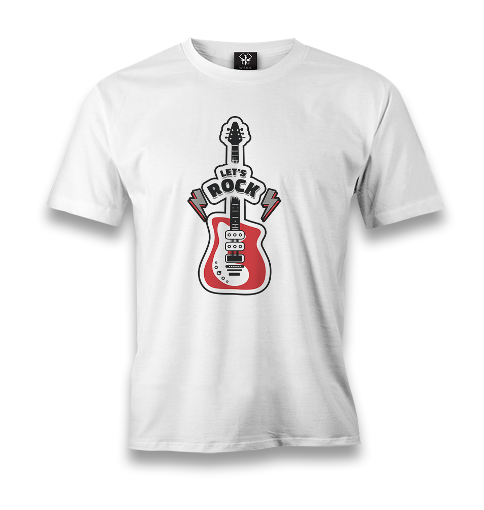 Let's Rock Red Guitar Men's White Tshirt - Premium  from W.E.N.S. WIND - Just 6490! Shop now at W.E.N.S. WIND