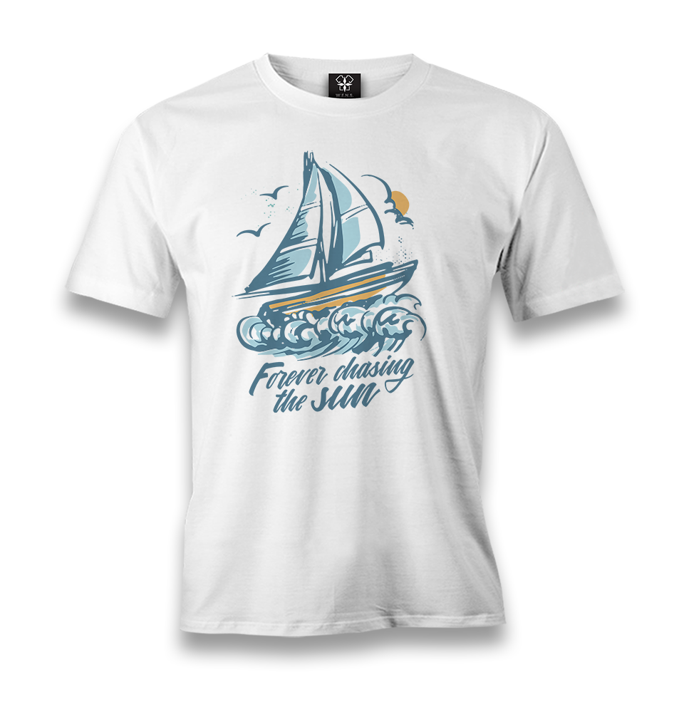 Sailing Boat Chasing the Sun Men's White Tshirt - Premium  from W.E.N.S. WIND - Just 6490! Shop now at W.E.N.S. WIND