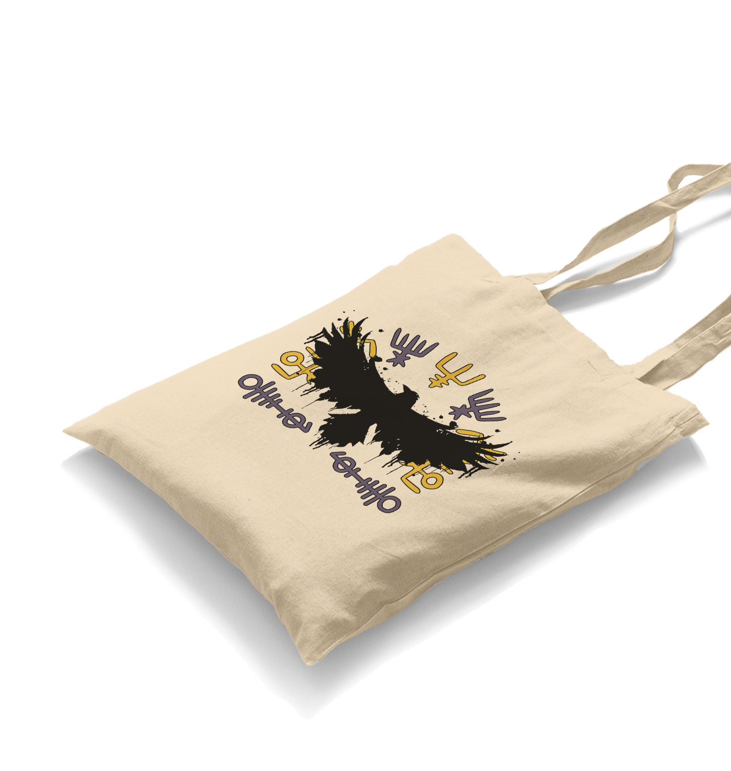 Raven Silhouette with Viking Symbols White Canvas Totebag - Premium  from W.E.N.S. WIND - Just 4990! Shop now at W.E.N.S. WIND