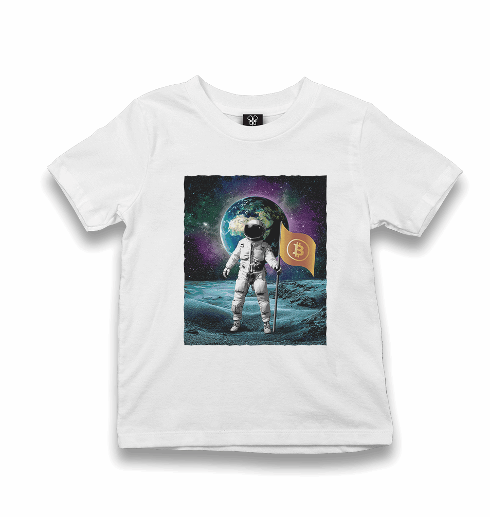 Astronaut Holding Bitcoin Flag Kid's White Tshirt - Premium Kid's T-shirt from W.E.N.S. WIND - Just 5990! Shop now at W.E.N.S. WIND