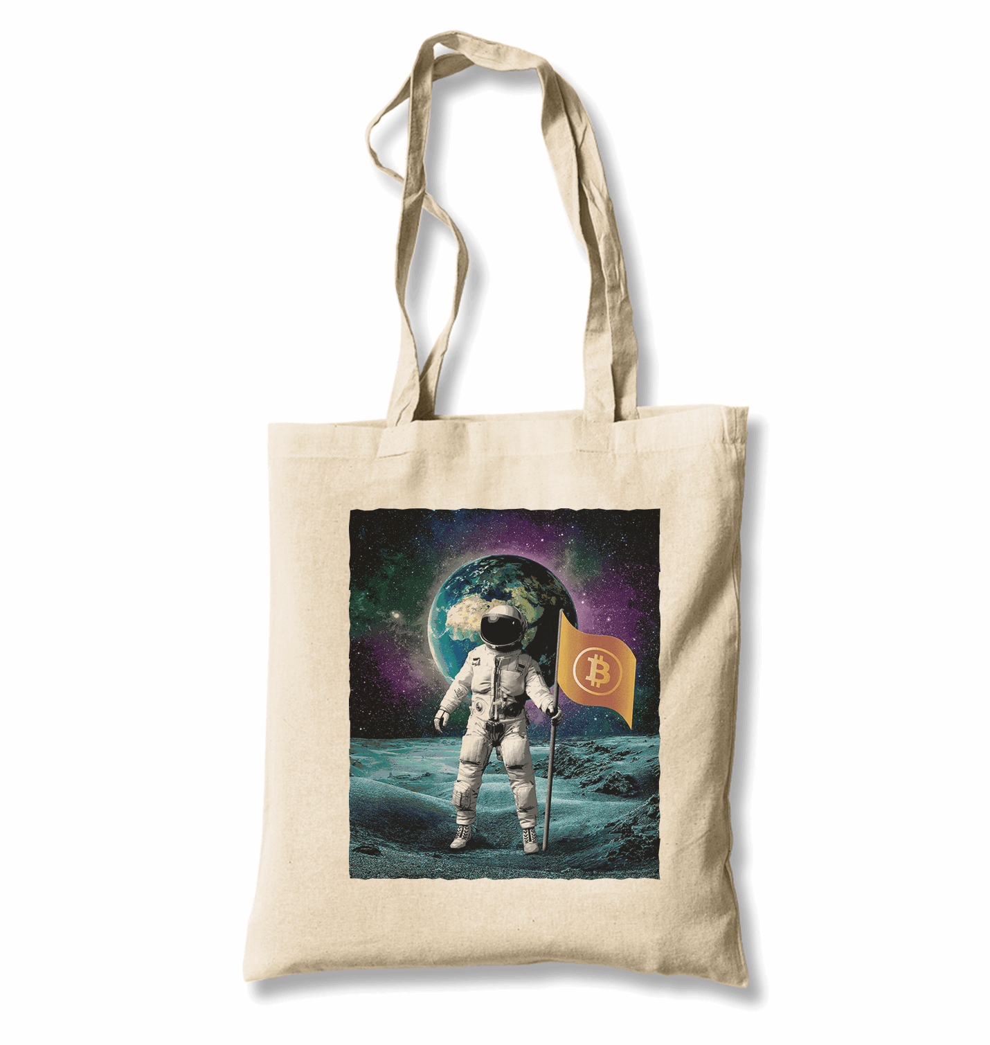 Astronaut Holding Bitcoin Flag White Canvas Totebag - Premium  from W.E.N.S. WIND - Just 4990! Shop now at W.E.N.S. WIND