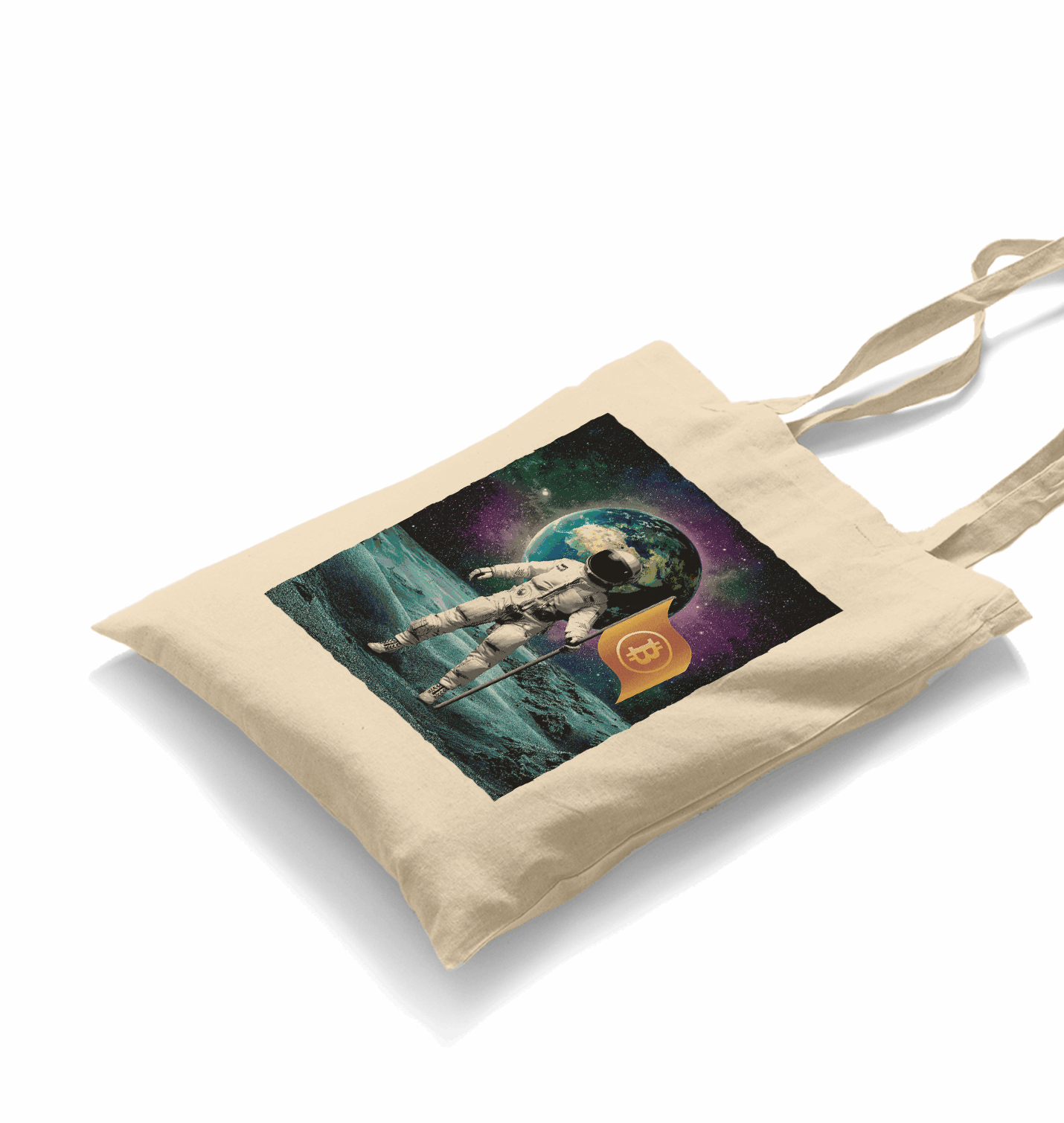 Astronaut Holding Bitcoin Flag White Canvas Totebag - Premium  from W.E.N.S. WIND - Just 4990! Shop now at W.E.N.S. WIND