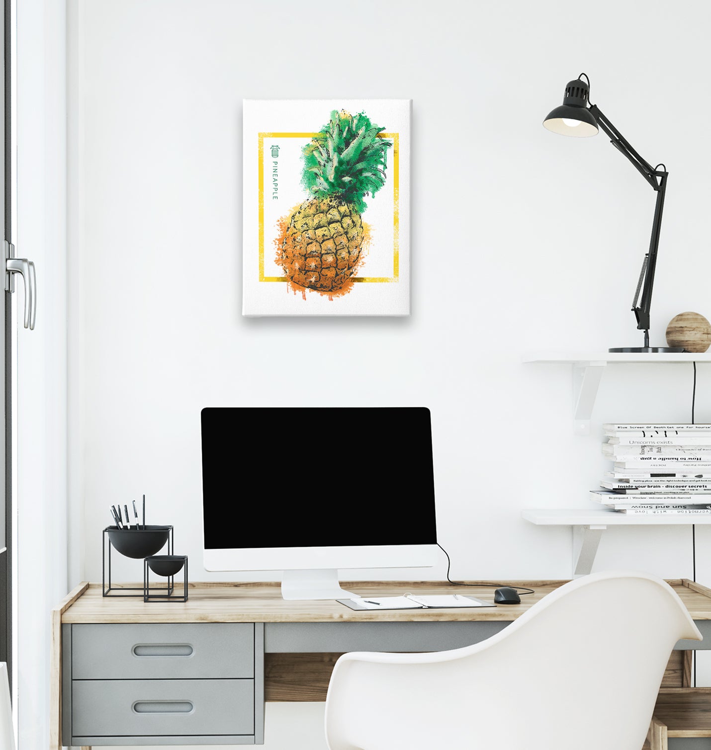 Pineapple in Front of a Square White Canvas Wall Art 35x40cm - Premium  from W.E.N.S. WIND - Just 7990! Shop now at W.E.N.S. WIND