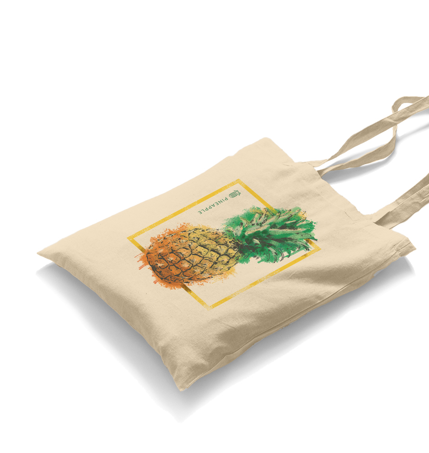 Pineapple in Front of a Square White Canvas Totebag - Premium  from W.E.N.S. WIND - Just 4990! Shop now at W.E.N.S. WIND