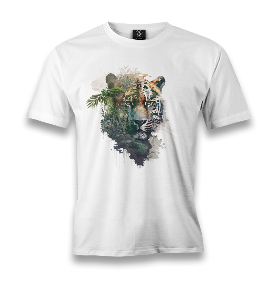 Tiger Head Blended With The Jungle Men's White Tshirt - Premium  from W.E.N.S. WIND - Just 6490! Shop now at W.E.N.S. WIND