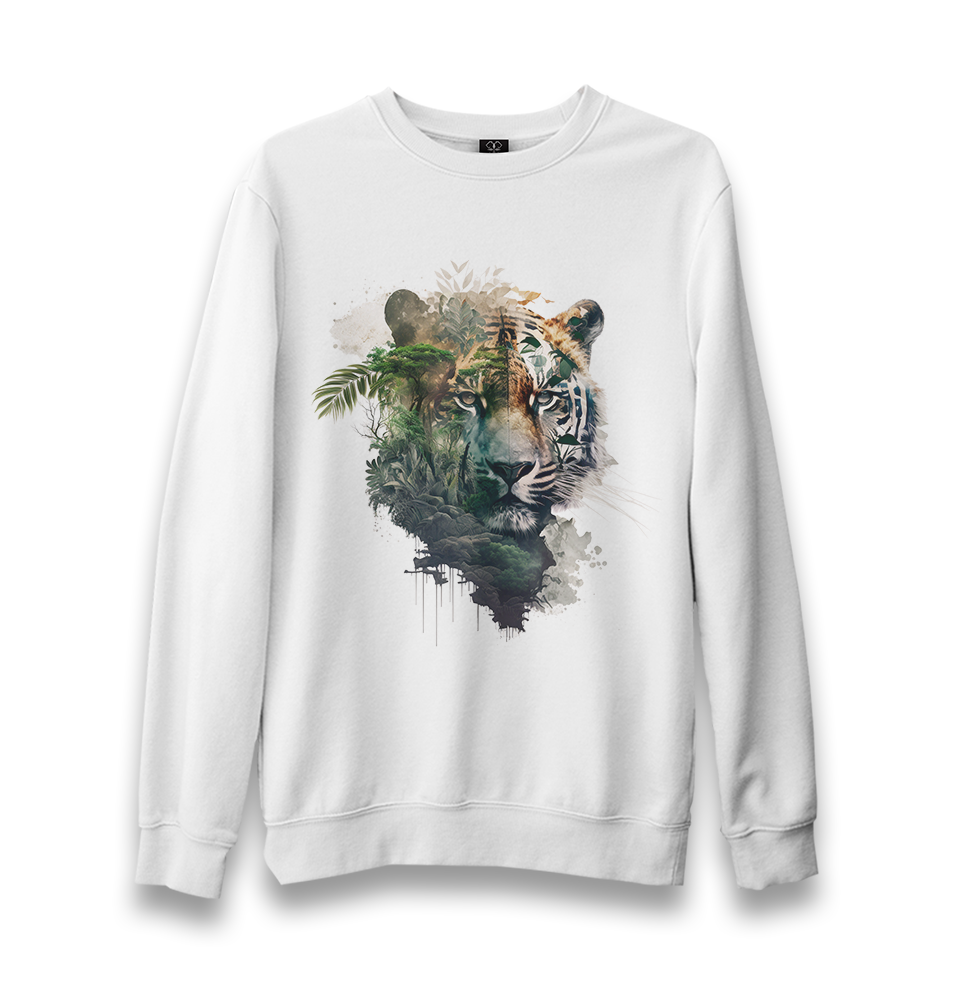 Tiger Head Blended With The Jungle Unisex White Sweatshirt - Premium  from W.E.N.S. WIND - Just 10990! Shop now at W.E.N.S. WIND