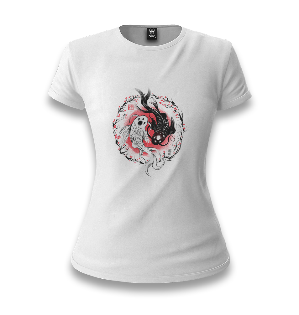 Koi Fishes in a Floral Circle White Women T-shirt - Premium  from W.E.N.S. WIND - Just 6490! Shop now at W.E.N.S. WIND