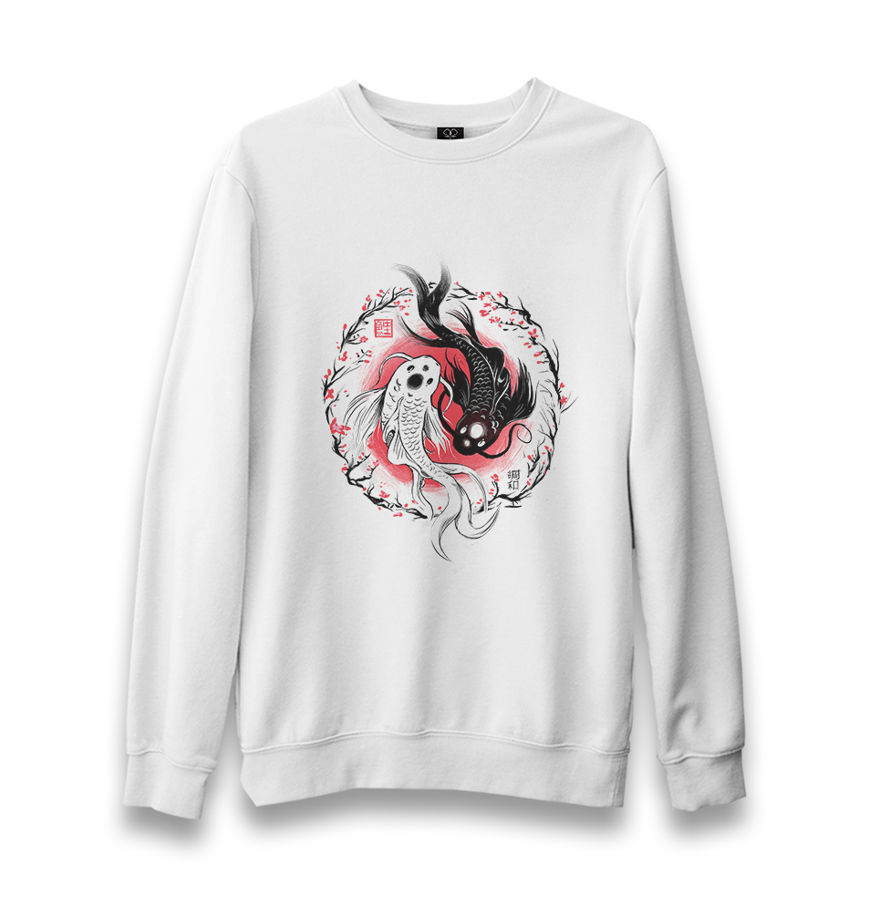 Koi Fishes in a Floral Circle Unisex White Sweatshirt - Premium  from W.E.N.S. WIND - Just 10990! Shop now at W.E.N.S. WIND