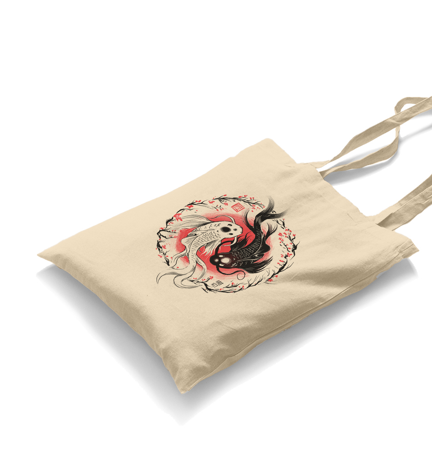 Koi Fishes in a Floral Circle White Canvas Totebag - Premium  from W.E.N.S. WIND - Just 4990! Shop now at W.E.N.S. WIND