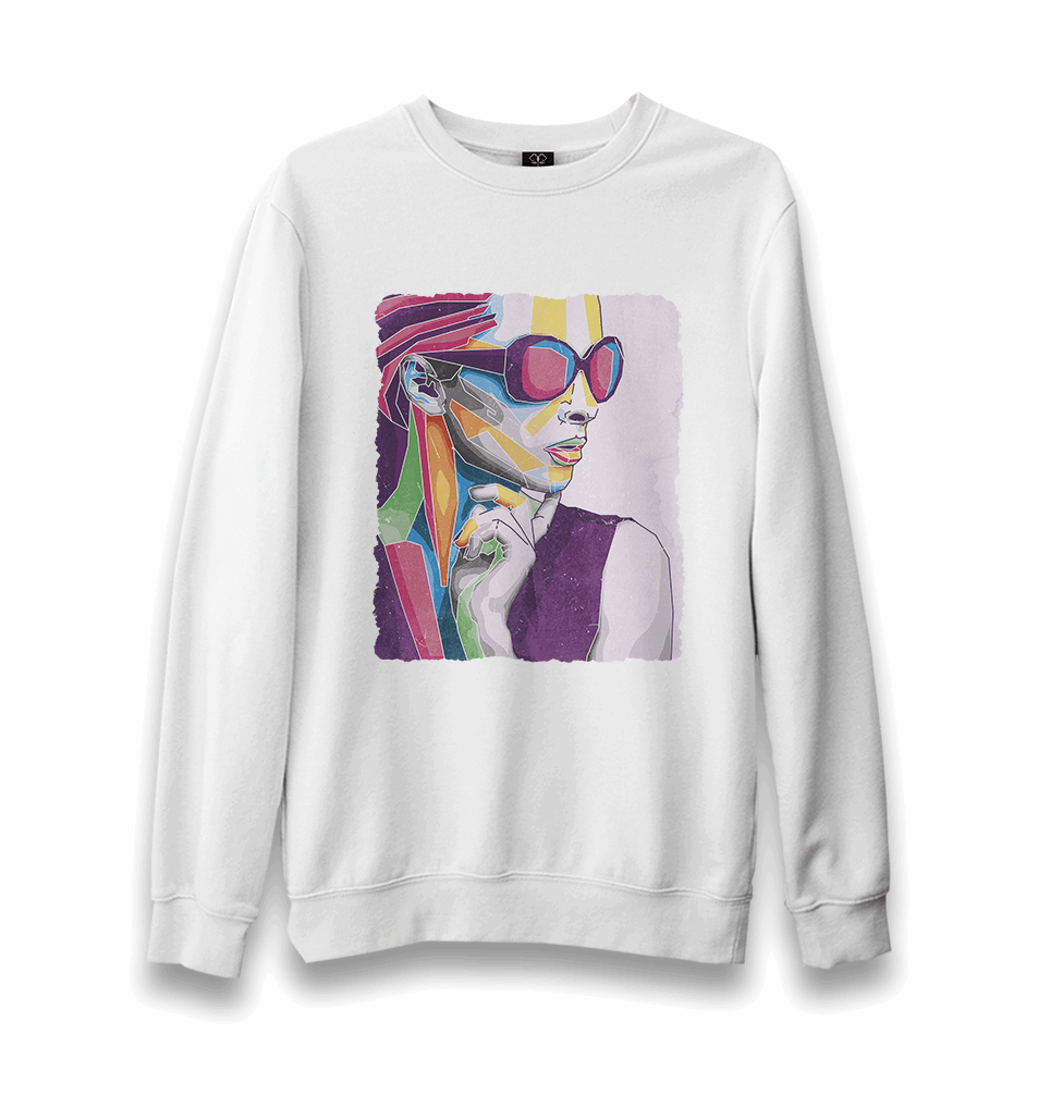 A Woman Silhouette Made out of Shapes Unisex White Sweatshirt - Premium Unisex Sweatshirt from W.E.N.S. WIND - Just 10990! Shop now at W.E.N.S. WIND