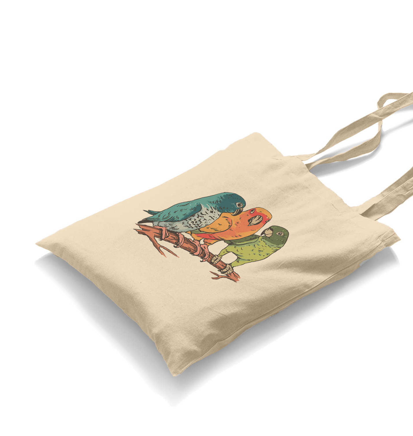 Three Colorful Birds Talking White Canvas Totebag - Premium  from W.E.N.S. WIND - Just 4990! Shop now at W.E.N.S. WIND