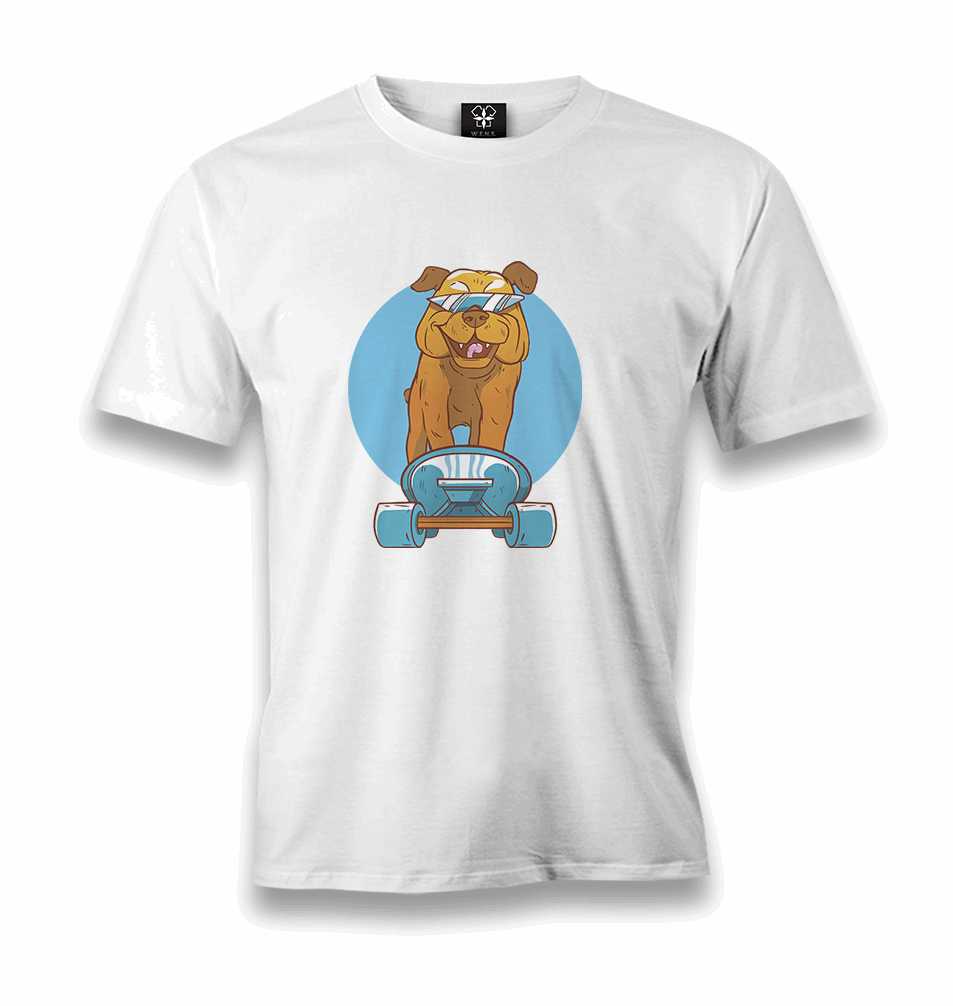 A Dog on a Blue Skate Wearing Sunglasses Men's White Tshirt - Premium Men's T-shirt from W.E.N.S. WIND - Just 6490! Shop now at W.E.N.S. WIND