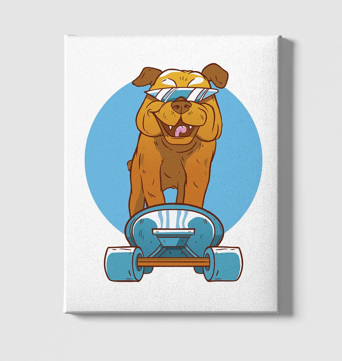 A Dog on a Blue Skate Wearing Sunglasses White Canvas Wall Art 35x40cm - Premium  from W.E.N.S. WIND - Just 7990! Shop now at W.E.N.S. WIND