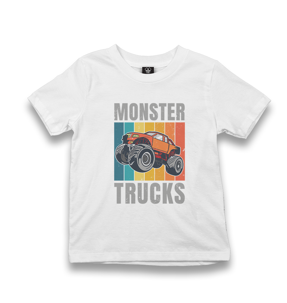 Monster Trucks wit Retro Background Kid's White Tshirt - Premium  from W.E.N.S. WIND - Just 5990! Shop now at W.E.N.S. WIND