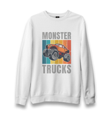 Monster Trucks wit Retro Background Unisex White Sweatshirt - Premium  from W.E.N.S. WIND - Just 10990! Shop now at W.E.N.S. WIND