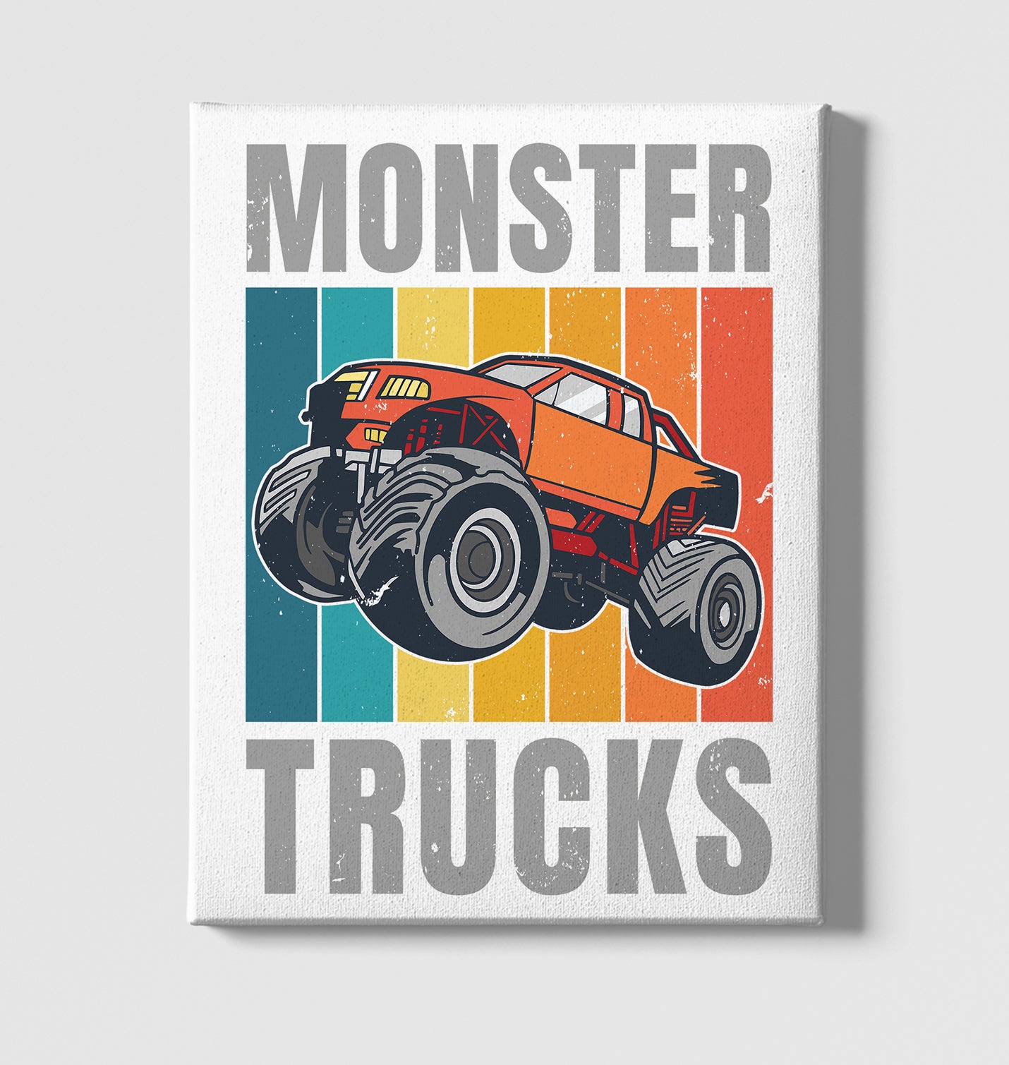 Monster Trucks wit Retro Background White Canvas Wall Art 35x40cm - Premium  from W.E.N.S. WIND - Just 7990! Shop now at W.E.N.S. WIND