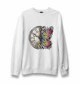 A Vintage Clock and a Colorful Butterfly Unisex White Sweatshirt - Premium Unisex Sweatshirt from W.E.N.S. WIND - Just 10990! Shop now at W.E.N.S. WIND