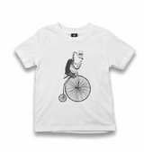 A Flamingo Riding a Bicycle on Wheels Kid's White Tshirt - Premium Kid's T-shirt from W.E.N.S. WIND - Just 5990! Shop now at W.E.N.S. WIND