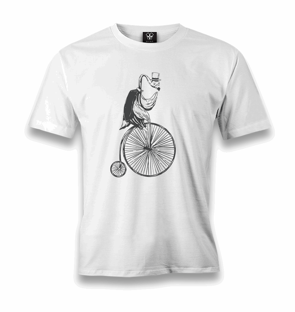 A Flamingo Riding a Bicycle on Wheels Men's White Tshirt - Premium Men's T-shirt from W.E.N.S. WIND - Just 6490! Shop now at W.E.N.S. WIND