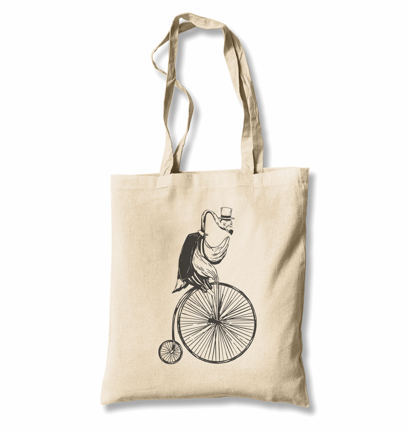 A Flamingo Riding a Bicycle on Wheels White Canvas Totebag - Premium  from W.E.N.S. WIND - Just 4990! Shop now at W.E.N.S. WIND