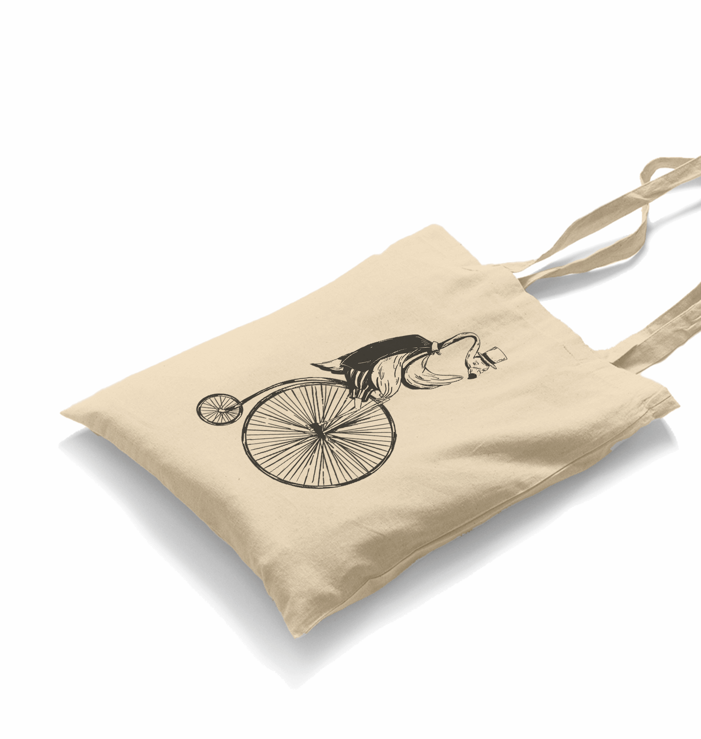 A Flamingo Riding a Bicycle on Wheels White Canvas Totebag - Premium  from W.E.N.S. WIND - Just 4990! Shop now at W.E.N.S. WIND