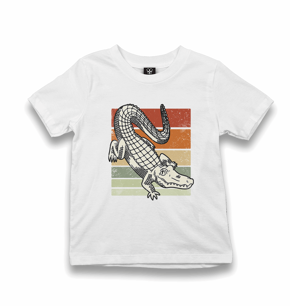 Alligator on Earth Colors Background Kid's White Tshirt - Premium Kid's T-shirt from W.E.N.S. WIND - Just 5990! Shop now at W.E.N.S. WIND