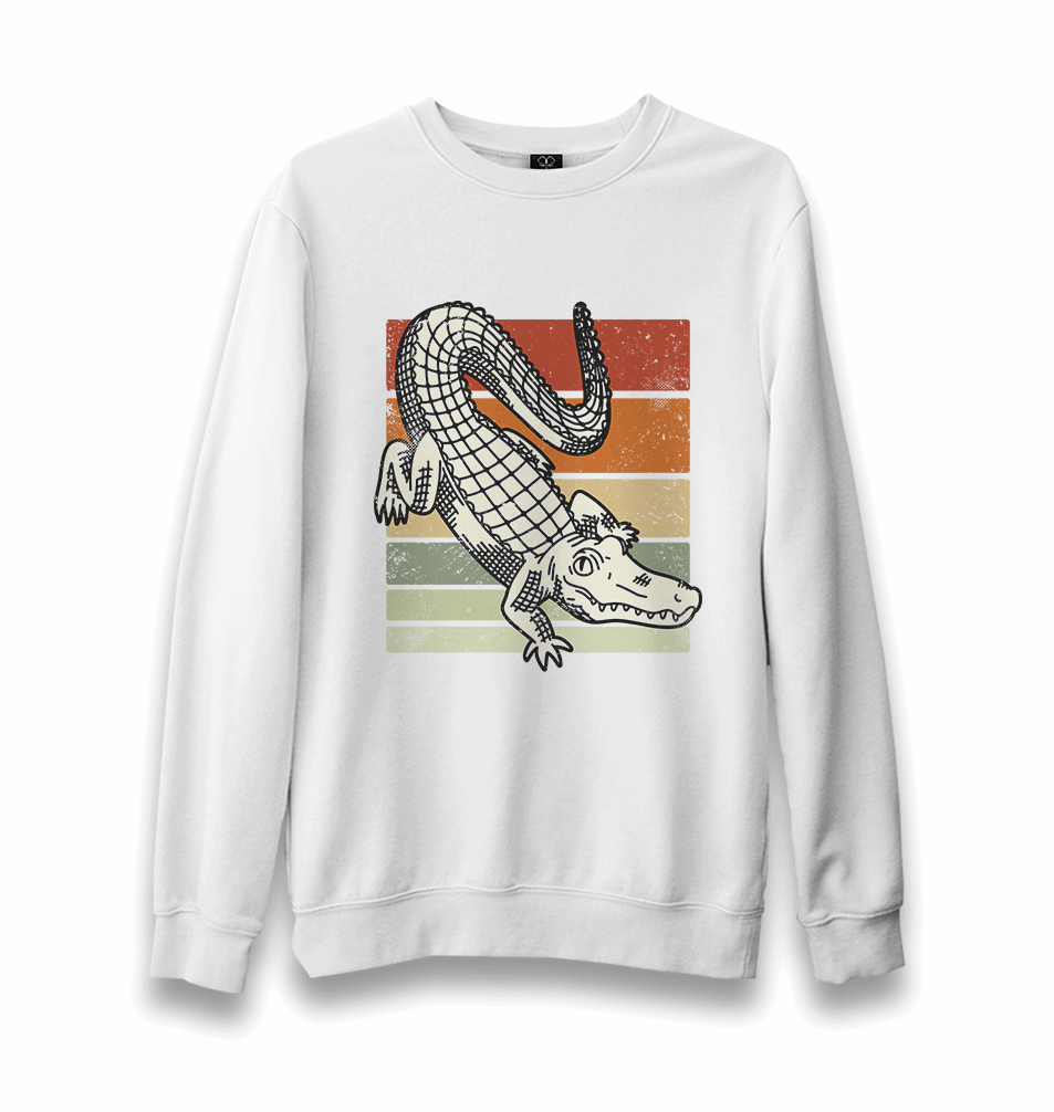 Alligator on Earth Colors Background Unisex White Sweatshirt - Premium Unisex Sweatshirt from W.E.N.S. WIND - Just 10990! Shop now at W.E.N.S. WIND