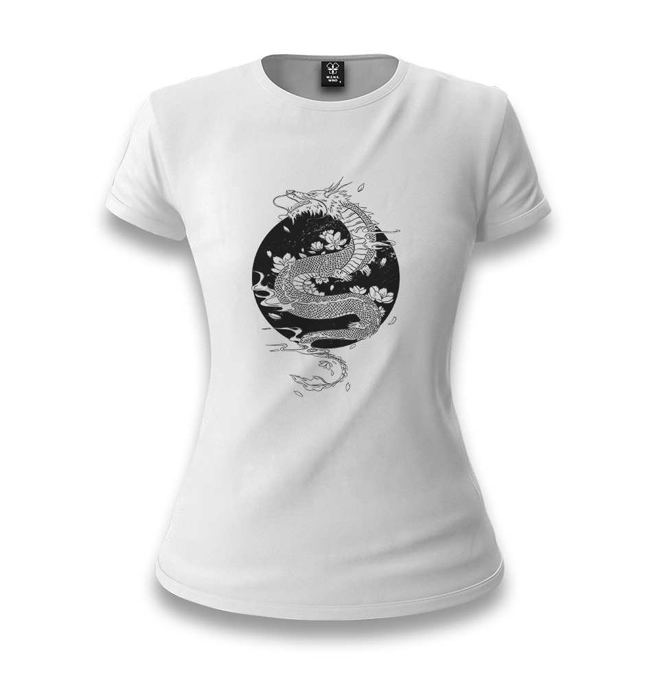 Dragon with Moon and Flowers White Women T-shirt - Premium  from W.E.N.S. WIND - Just 6490! Shop now at W.E.N.S. WIND