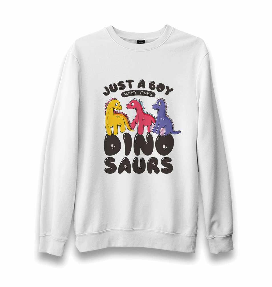 A Boy Who Loves Dinosaurs Unisex White Sweatshirt - Premium Unisex Sweatshirt from W.E.N.S. WIND - Just 10990! Shop now at W.E.N.S. WIND