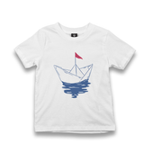 Paper Boat with a Red Flag Kid's White Tshirt - Premium  from W.E.N.S. WIND - Just 5990! Shop now at W.E.N.S. WIND