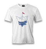 Paper Boat with a Red Flag Men's White Tshirt - Premium  from W.E.N.S. WIND - Just 6490! Shop now at W.E.N.S. WIND