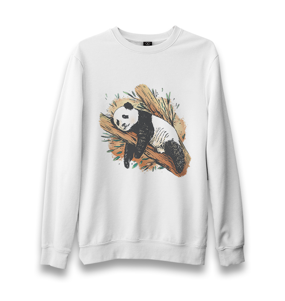 Panda Sleeping on a Branch Unisex White Sweatshirt - Premium  from W.E.N.S. WIND - Just 10990! Shop now at W.E.N.S. WIND