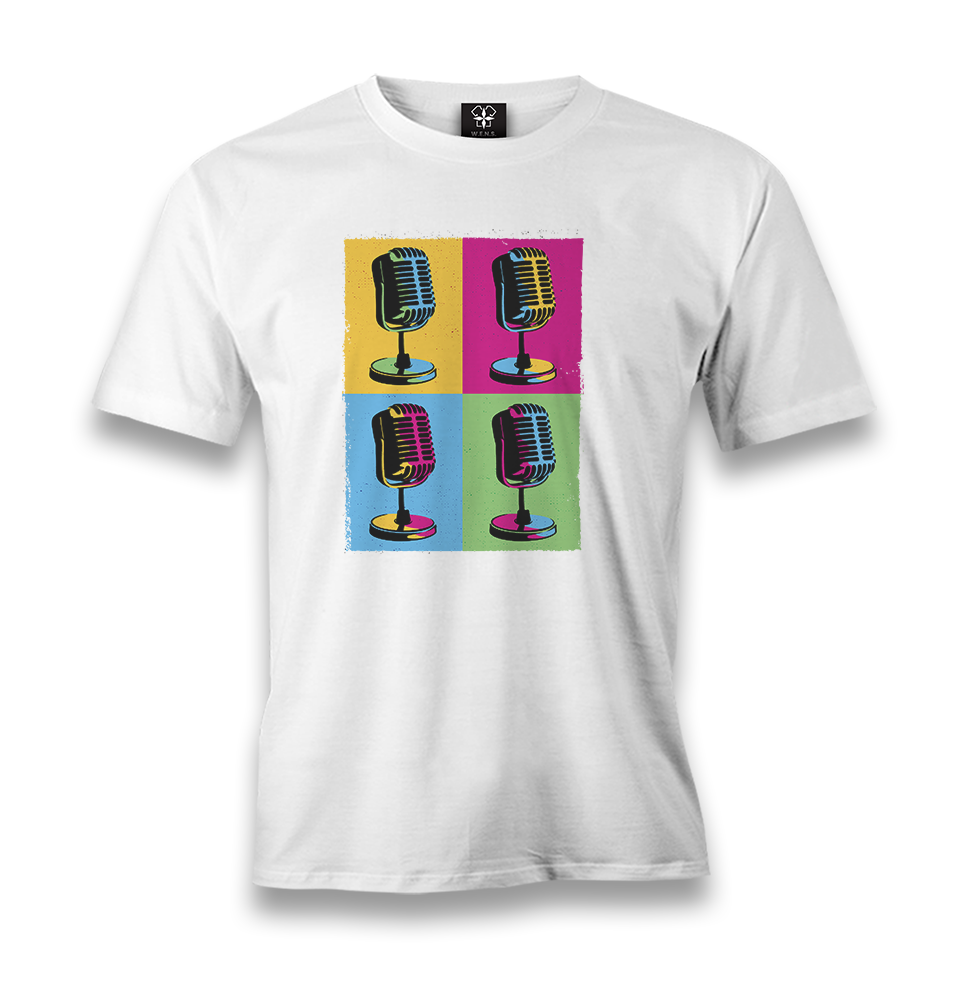 Pop Art Microphones Men's White Tshirt - Premium  from W.E.N.S. WIND - Just 6490! Shop now at W.E.N.S. WIND