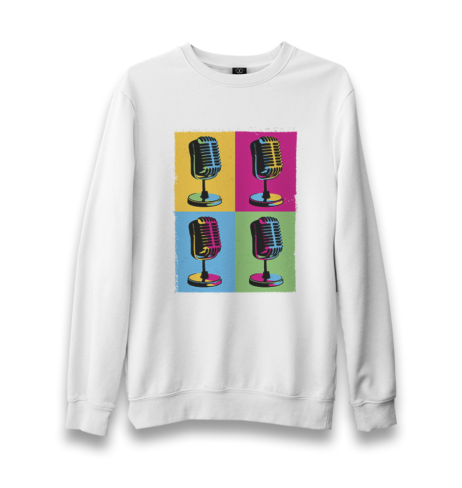 Pop Art Microphones Unisex White Sweatshirt - Premium  from W.E.N.S. WIND - Just 10990! Shop now at W.E.N.S. WIND