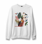 A Dog and Birds with Spring Background Unisex White Sweatshirt - Premium Unisex Sweatshirt from W.E.N.S. WIND - Just 10990! Shop now at W.E.N.S. WIND