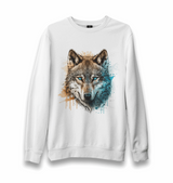 A Wolf with Blue and Yellow Paint Unisex White Sweatshirt - Premium Unisex Sweatshirt from W.E.N.S. WIND - Just 10990! Shop now at W.E.N.S. WIND