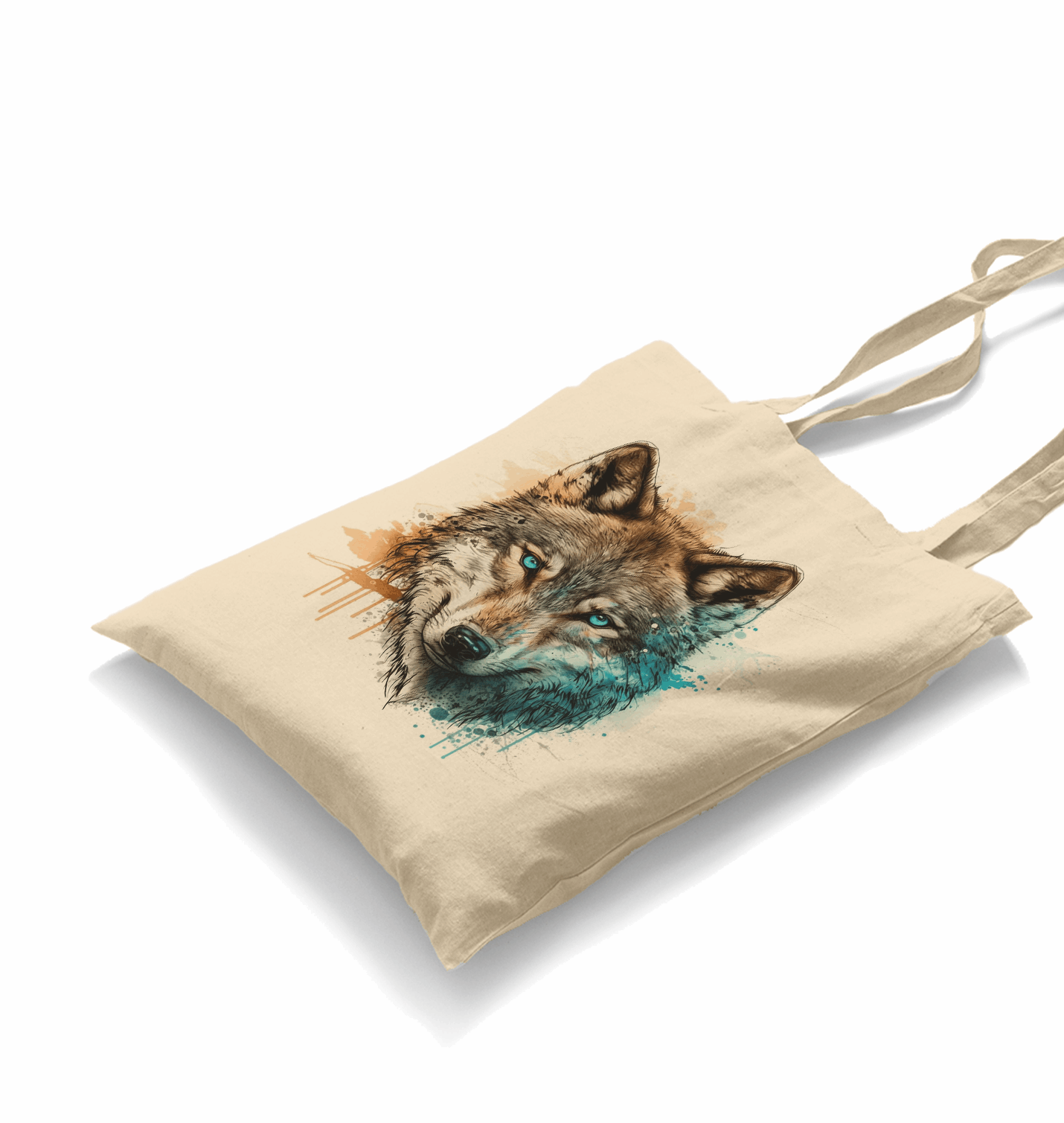 A Wolf with Blue and Yellow Paint White Canvas Totebag - Premium  from W.E.N.S. WIND - Just 4990! Shop now at W.E.N.S. WIND