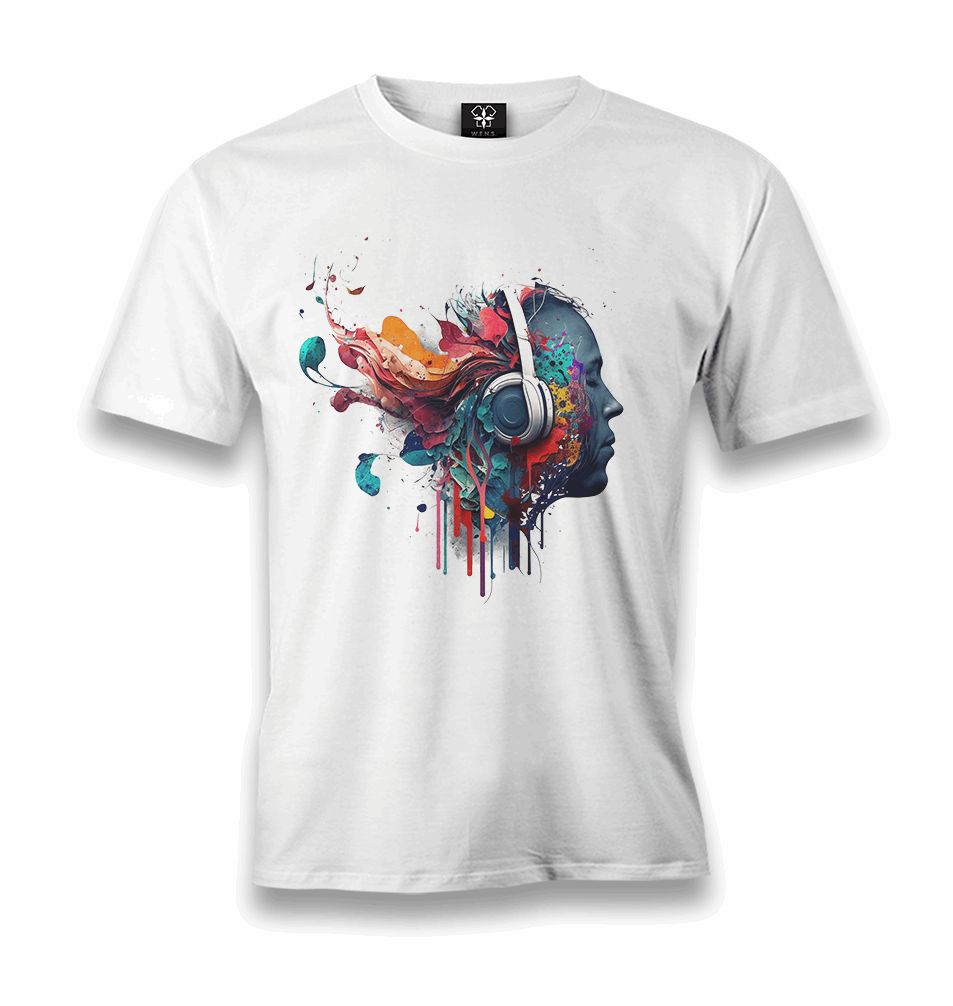 A Digital Person Listening to Music with Headphones Men's White Tshirt - Premium Men's T-shirt from W.E.N.S. WIND - Just 6490! Shop now at W.E.N.S. WIND