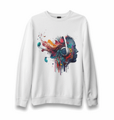 A Digital Person Listening to Music with Headphones Unisex White Sweatshirt - Premium Unisex Sweatshirt from W.E.N.S. WIND - Just 10990! Shop now at W.E.N.S. WIND