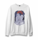 A Wolf Family in front of a Red Moon Scene Unisex White Sweatshirt - Premium Unisex Sweatshirt from W.E.N.S. WIND - Just 10990! Shop now at W.E.N.S. WIND