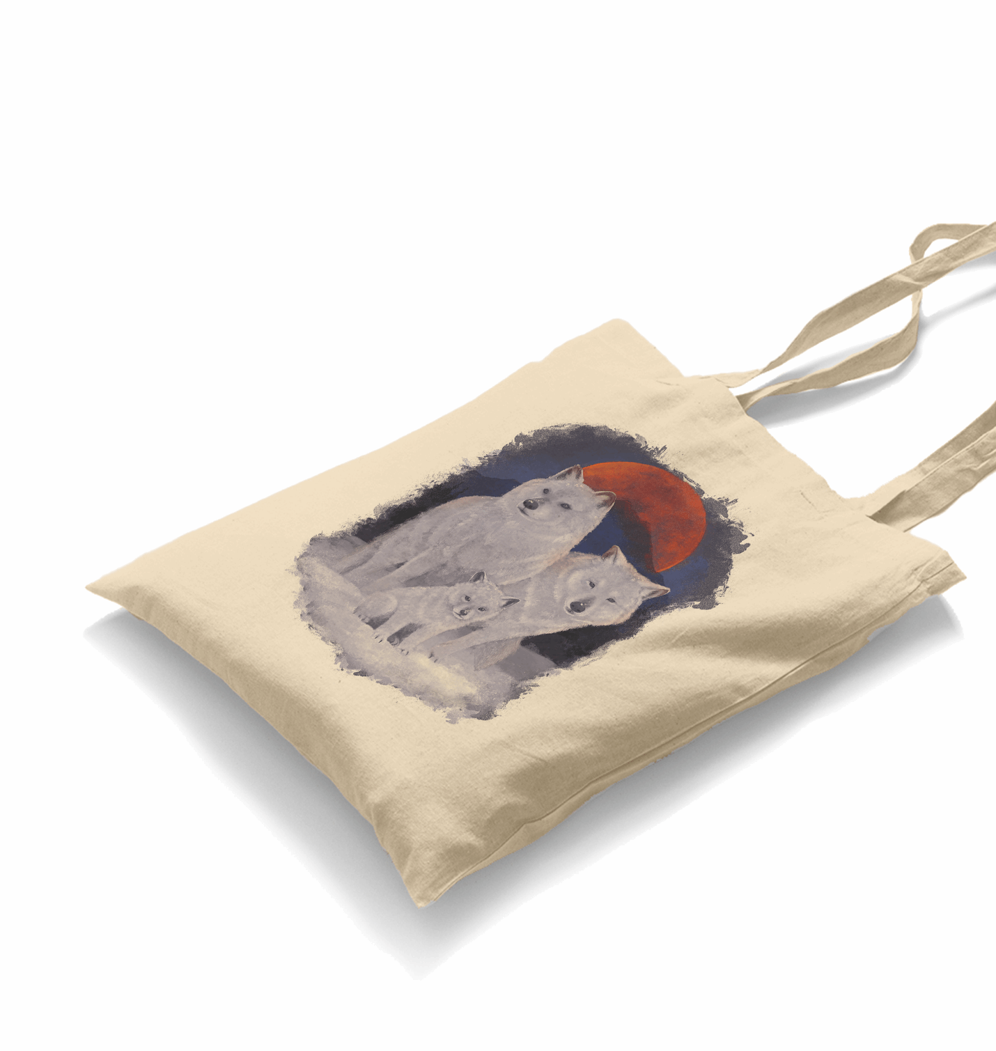 A Wolf Family in front of a Red Moon Scene White Canvas Totebag - Premium  from W.E.N.S. WIND - Just 4990! Shop now at W.E.N.S. WIND